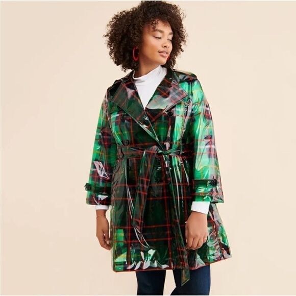 Anthropologie Eva Franco London Frog Plaid Rain Coat Trench Size 4 - Picture 4 of 13